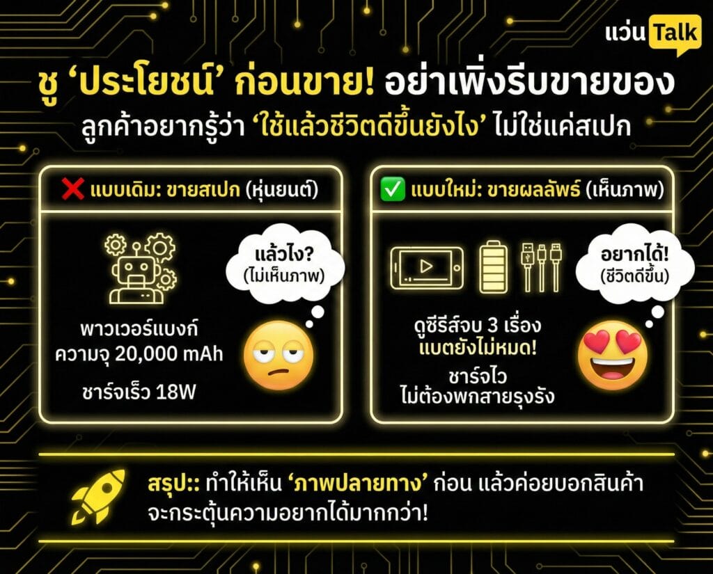 2. ชู ประโยชน์ ก่อนขายอย่าเพิ่งรีบขายของ