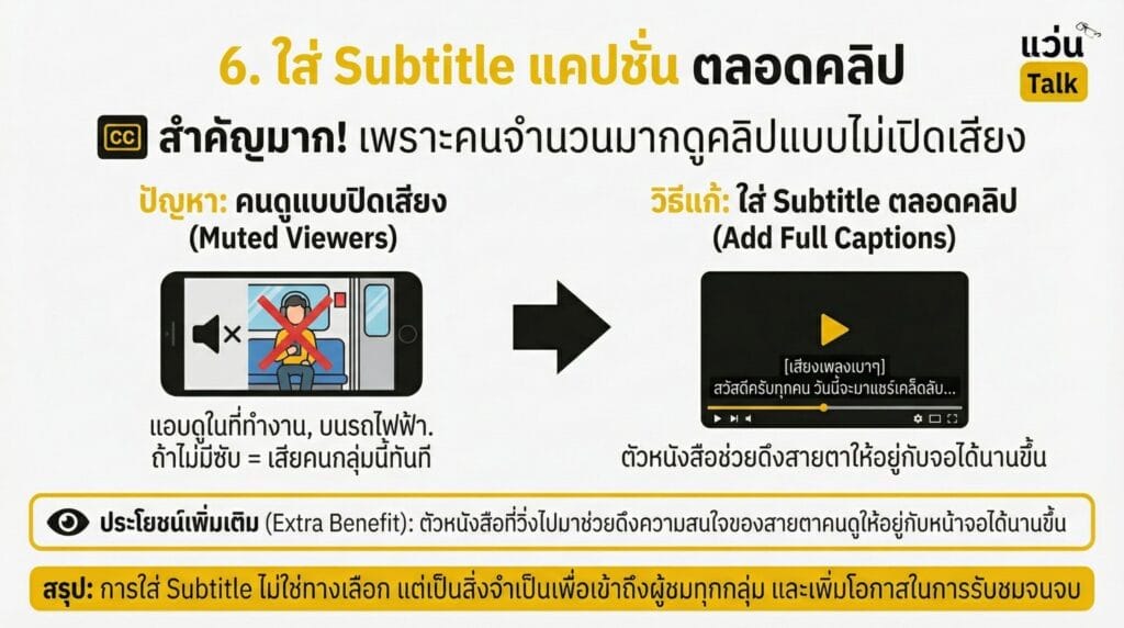 6. ใส่ Subtitleแคปชั่น ตลอดคลิป