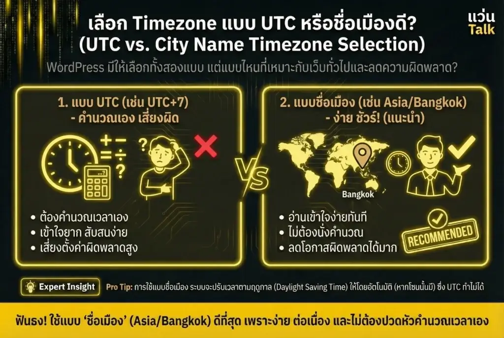 เลือก Timezone แบบ UTC หรือชื่อเมืองดี