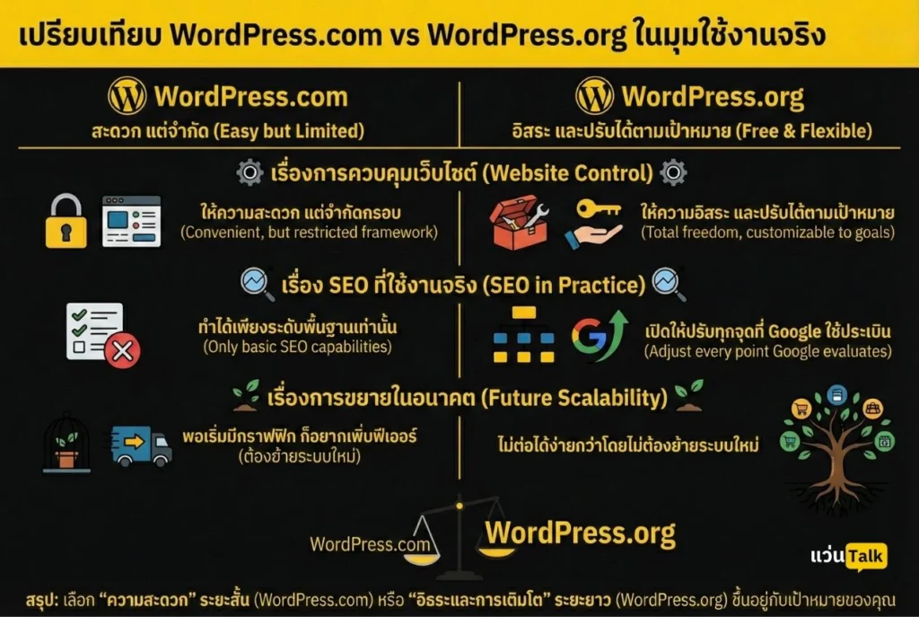 เปรียบเทียบ WordPress.com vs WordPress.org ในมุมใช้งานจริง