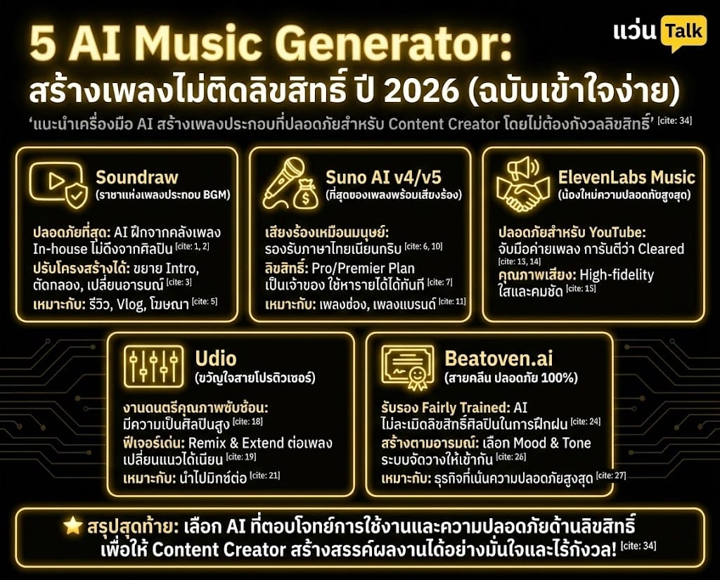 AI Music Generator สร้างเพลงไม่ติดลิขสิทธิ์ด้วย AI ตัวไหนดี?
