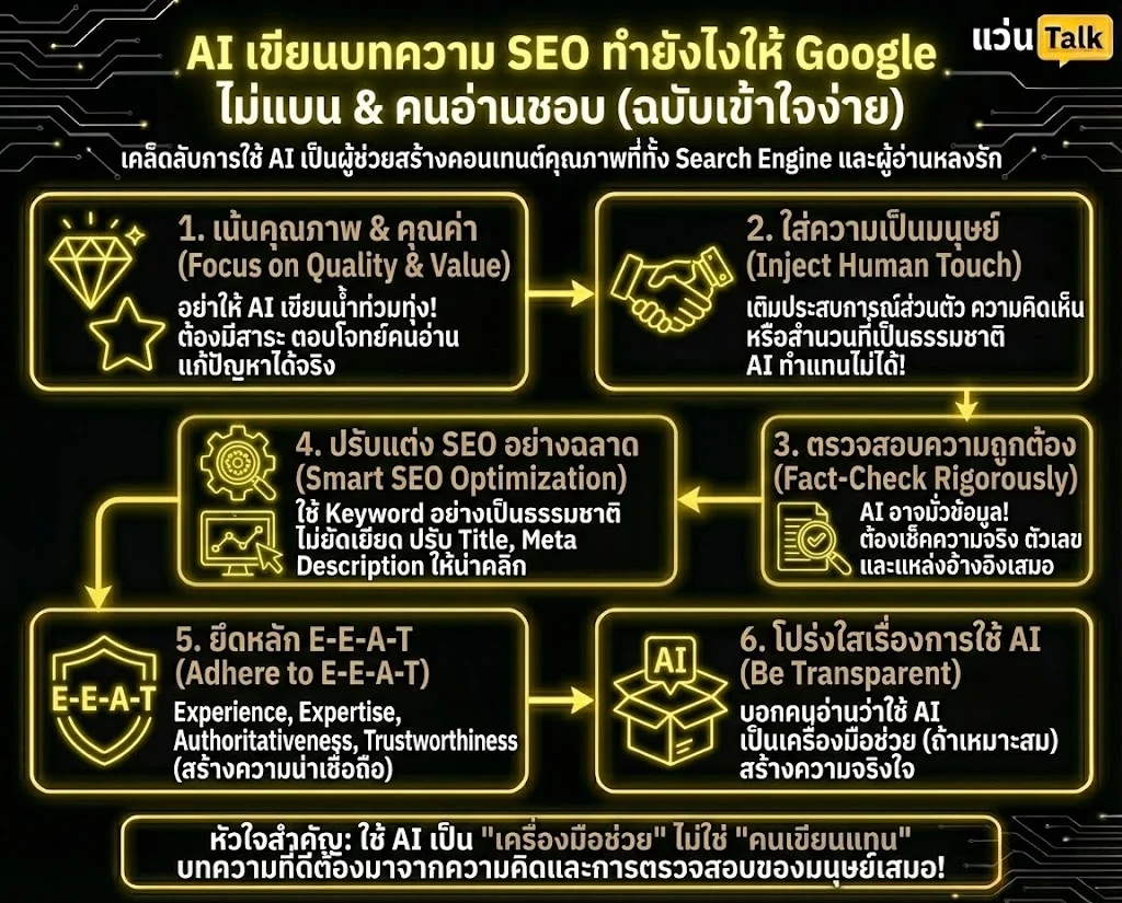 AI เขียนบทความ SEO ทำยังไงให้ Google ไม่แบน และคนอ่านชอบ