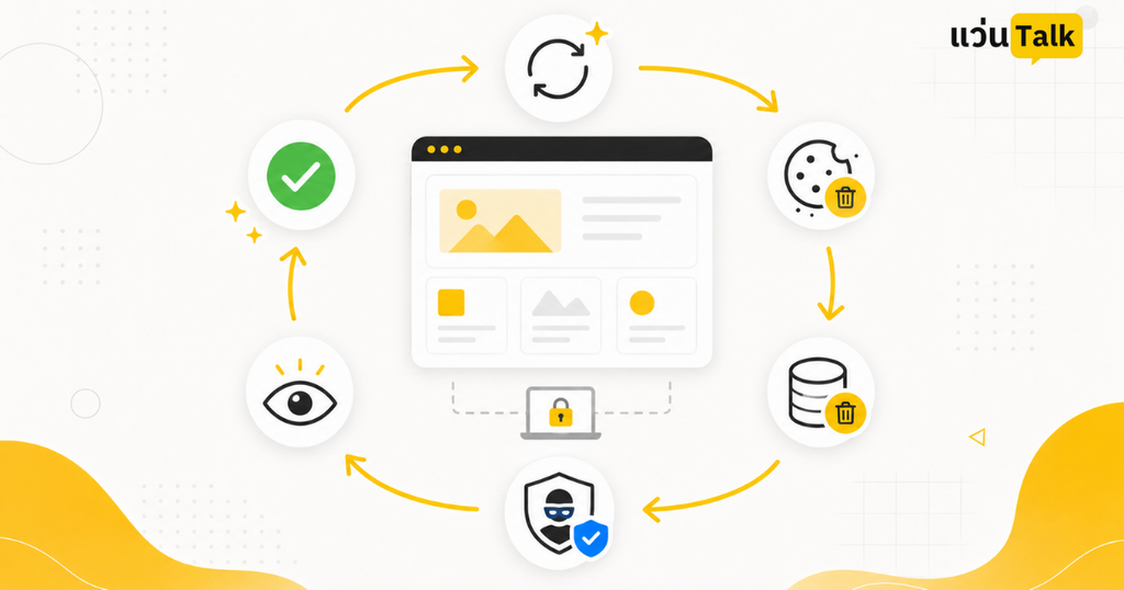 ภาพขั้นตอน Cache Busting ล้าง Cookie และ Local Storage ก่อนตรวจหน้า WordPress ซ้ำ